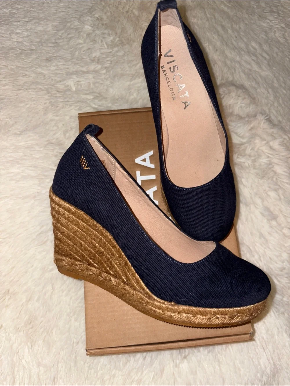 VISCATA Navy Espadrille Wedge Heels